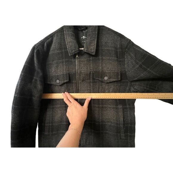 Seven For All Mankind Men's Wool Blend Black & Gray Plaid Trucker Jacket Medium - Picture 5 of 9